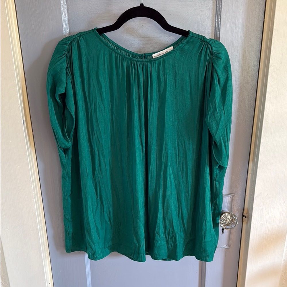 Green Puff Sleeve Relaxed Blouse